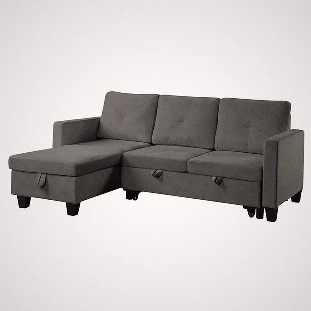 Lilola Home Nova Velvet Reversible Sleeper Sectional with Storage in Dark Gray