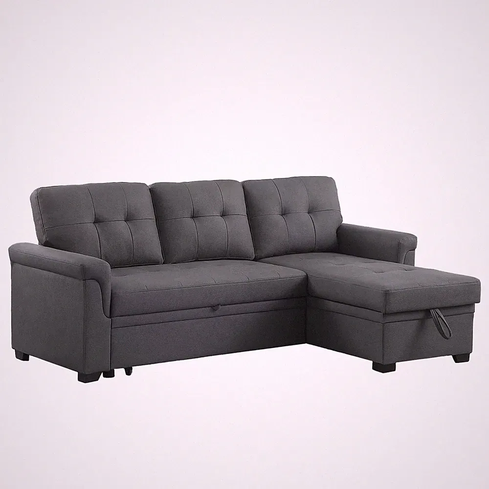 Lilola Home Performance Leather Sectional Sleeper Sofa with Storage, Gray (Used)
