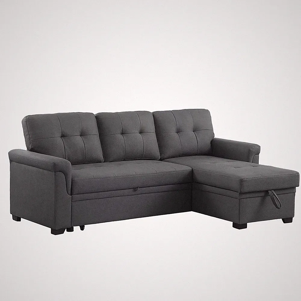 Lilola Home Performance Leather Sectional Sleeper Sofa with Storage, Gray (Used)