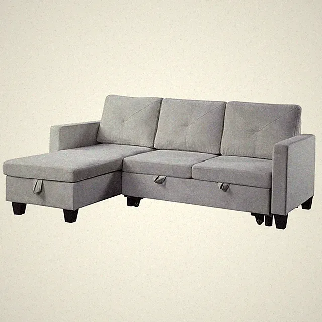 Lilola Home Velvet Reversible Sleeper Sectional with Storage in Light Gray