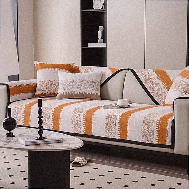 Linear four-season universal high-end leather sofa cover