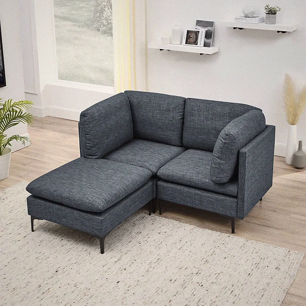 Linen Modular Sectional Sofa, Dark Blue, 64"L x 61.5"W x 35"H