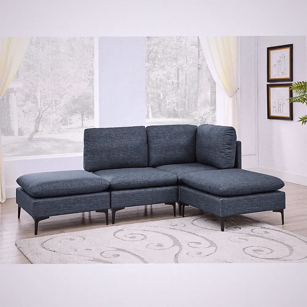 Linen Modular Sectional Sofa, Dark Blue, 91" L x 61.5" W