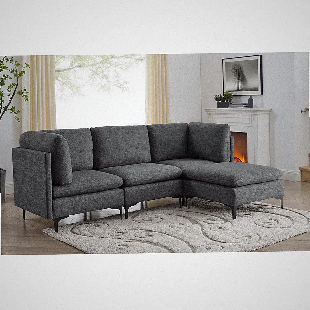 Linen Modular Sectional Sofa, Dark Gray, 93.5" L x 61.5" W