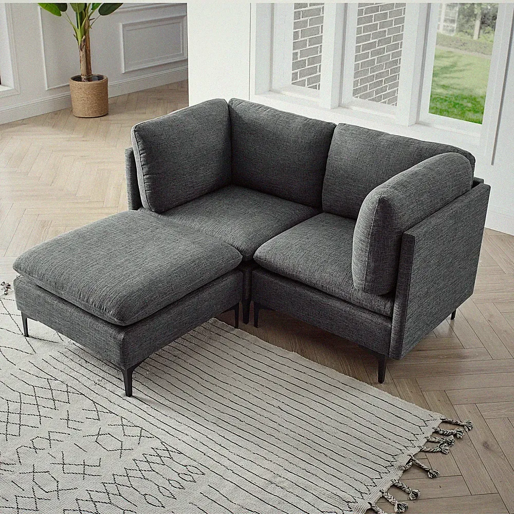 Linen Modular Sectional Sofa with Metal Legs, Dark Gray, 64"L x 61.5"W