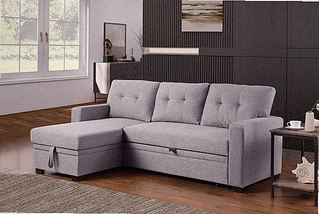 Linen Sectional Sofa with Chaise Sleeper Light Gray 82"