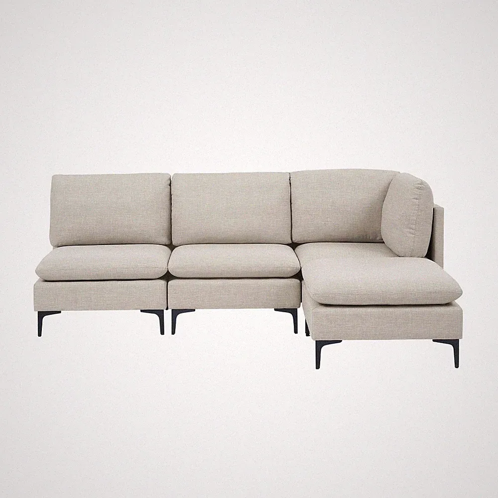 Linen Upholstered Sectional Sofa – Modern L-Shape w/ Metal Legs for Small Spaces