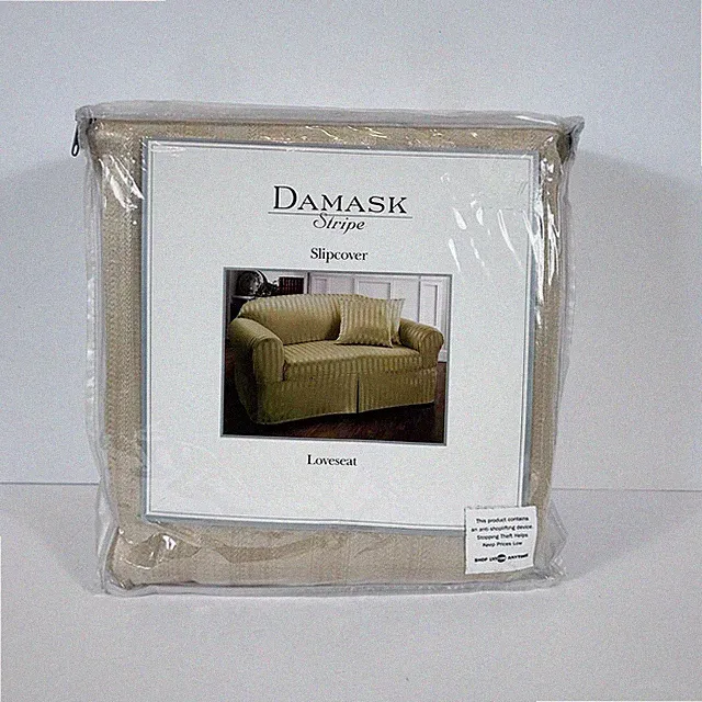 Linens-n-Things Damask Stripe Loveseat Slipcovers Tan Camel Home Decor New