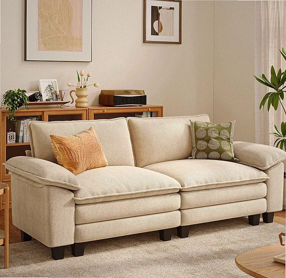 LINSY HOME 90" Modular Cloud Love Seat Sofa, Corduroy Soft Sectional Couch, Mode