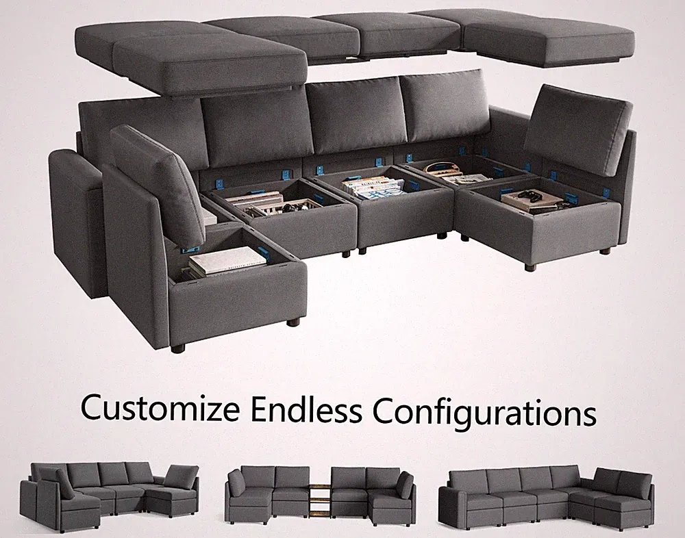 LINSY HOME Modular Couches and Sofas with Storage and Reversible Chaises