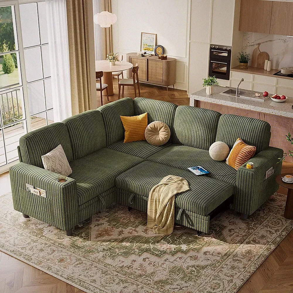 LINSY HOME Sectional Sleeper Sofa with Storage Chaise & USB Charging, Convertibl