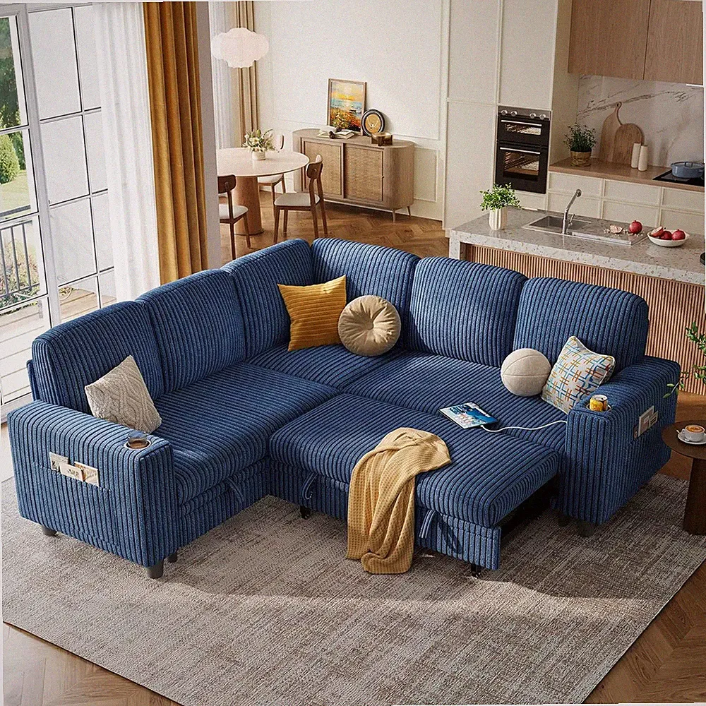 LINSY HOME Sleeper Sofa Bed with Pull Out Couch Modular Sectional Sofa (Blue, Sl