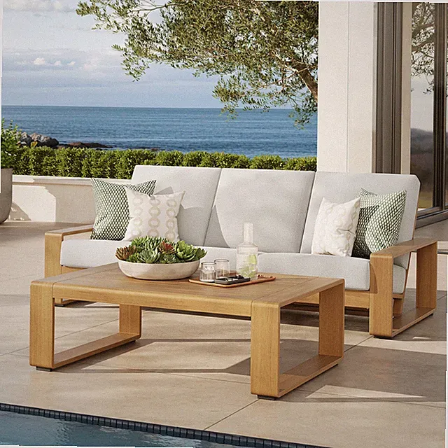 Lirienne 2-Piece Outdoor Patio Aluminum Faux Wood Furniture Set in Ivory Natural