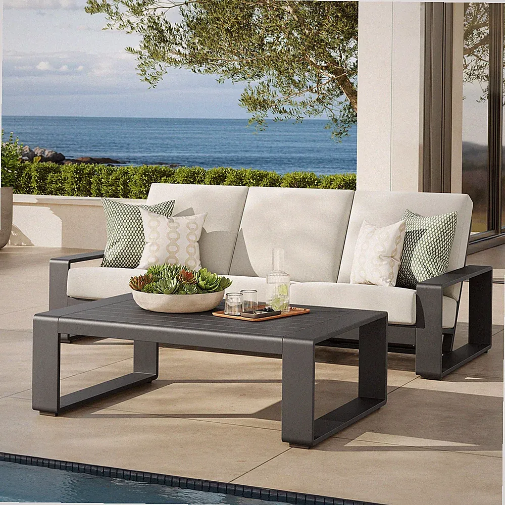 Lirienne 2-Piece Outdoor Patio Aluminum Furniture Set in Cream Gray