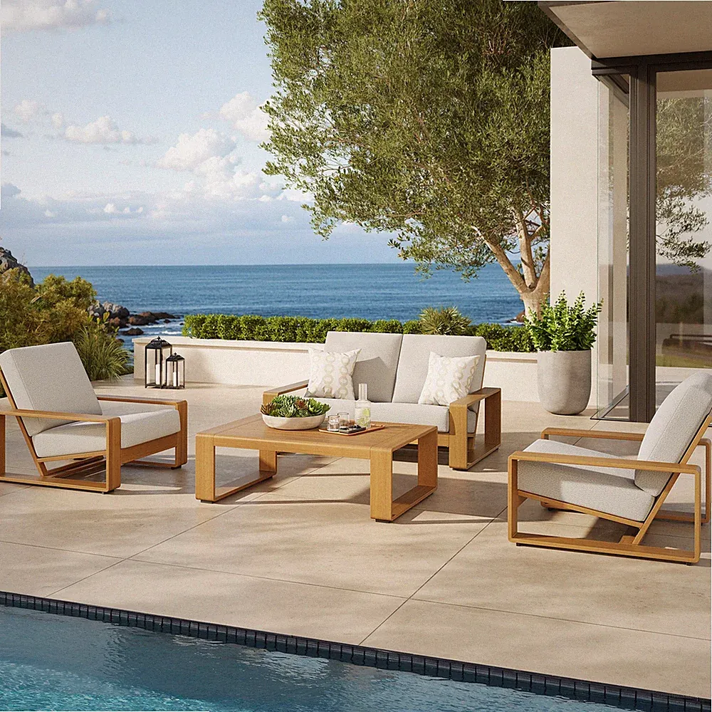 Lirienne 4-Piece Outdoor Patio Aluminum Faux Wood Furniture Set in Ivory Natural