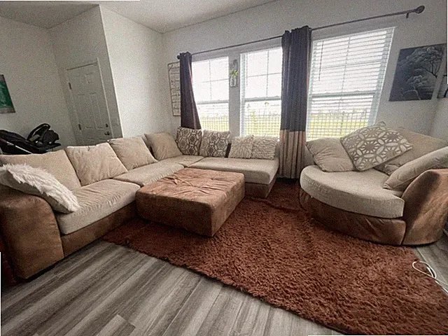 Living Room 2-Piece Sectional, Love Sofa, Foot Rest, & 10 Pillows