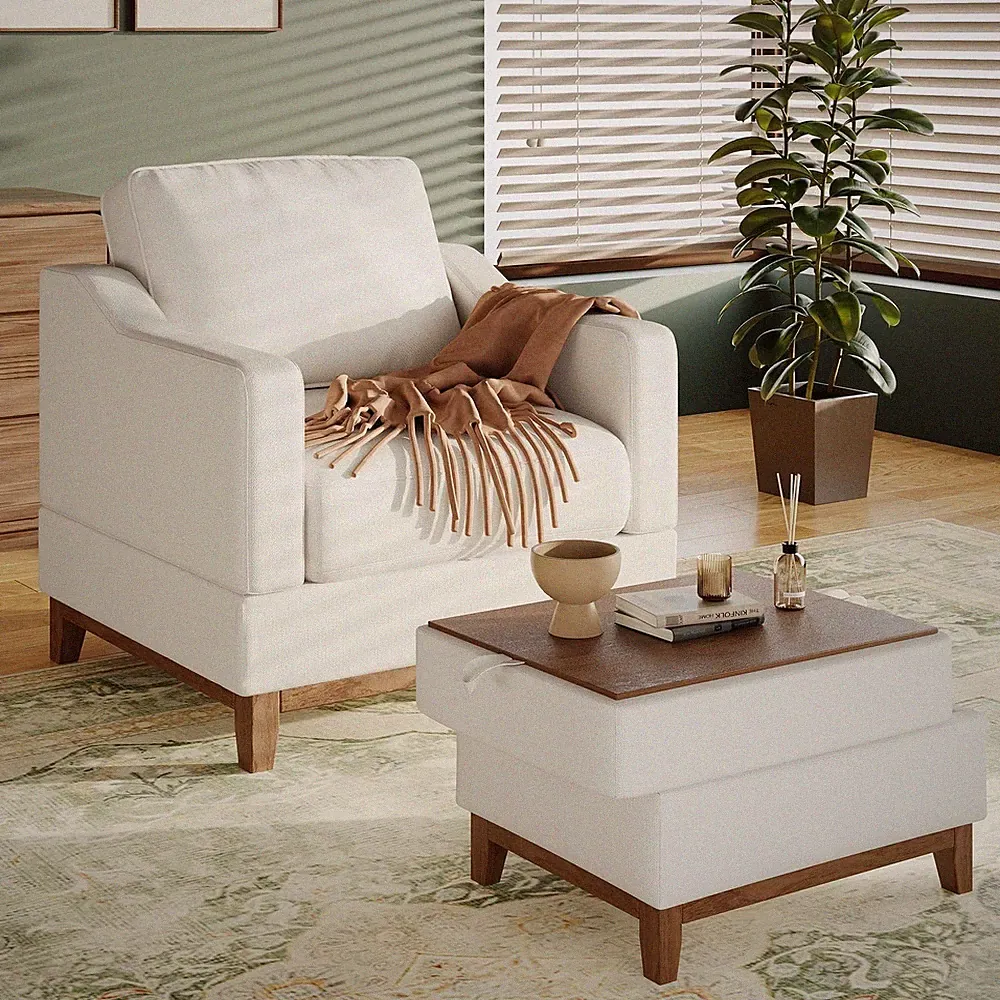 Living Room Sectional Sofa Set-Accent Armchair and Coffee Table, Solid Wooden...