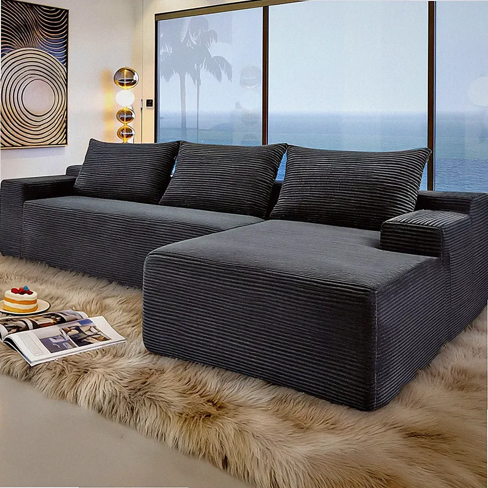 Living Room Sofa 96.9" Sofa Corduroy Sectional Sofa Home Office Apartment Sofa
