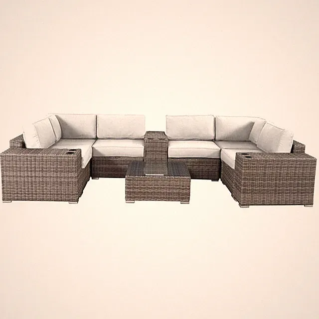 Living Source International 10-Piece Sectional Set w/Cushion - Canvas/Gray