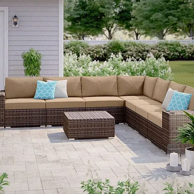 Living Source International 10-Piece Wicker / Rattan Outdoor Sofa Set in Beige