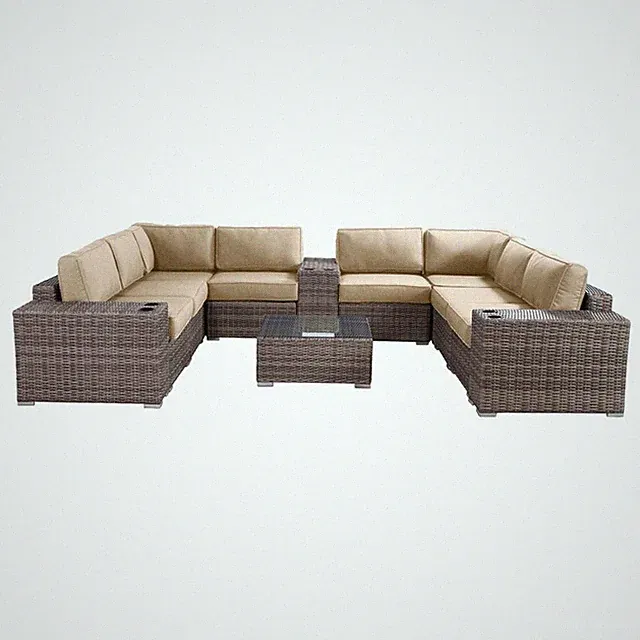 Living Source International 12-Piece Wicker Sectional Set with Cushions in Beige