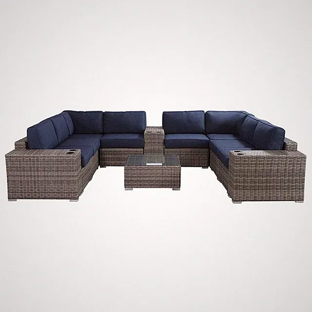 Living Source International 12-Piece Wicker Sectional Set with Cushions in Blue