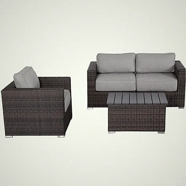 Living Source International 3-Person Wicker & Olefin Seating Group in Gray/Brown