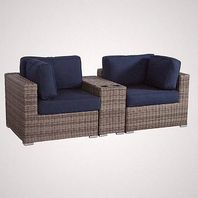 Living Source International 3-Piece Wicker and Patio Set in Gray/Blue