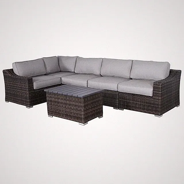 Living Source International 6-Piece Wicker Sectional Set in Espresso/Gray