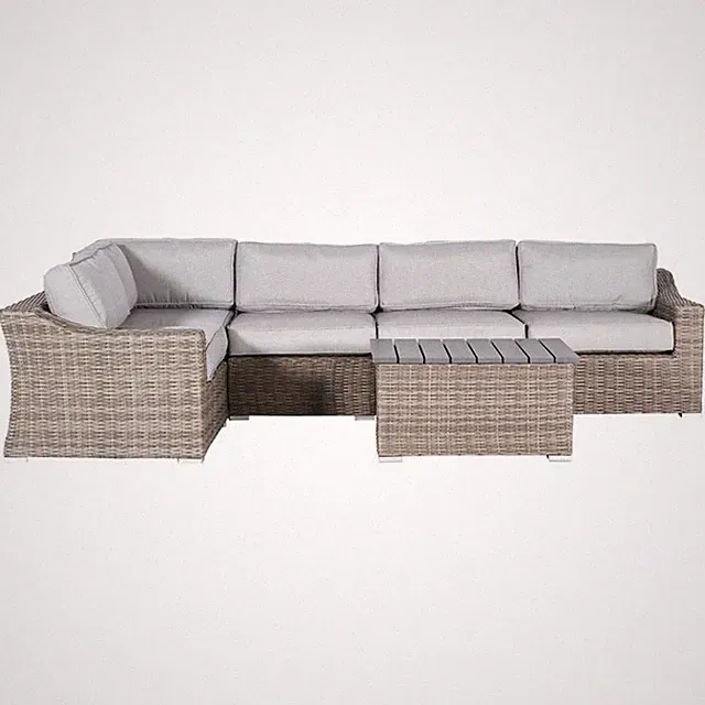Living Source International 6-Piece Wicker Sectional Set w/ Cushion in Gray
