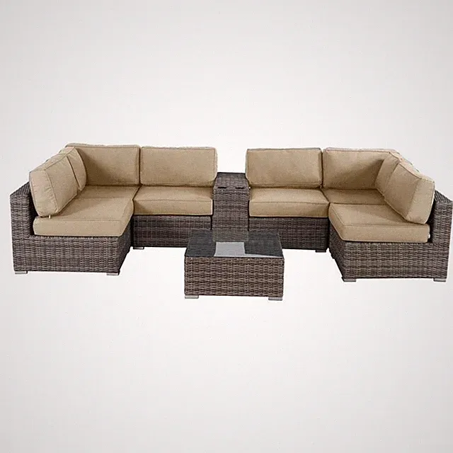 Living Source International 8-Piece Sectional Set w/Cushions in Beige