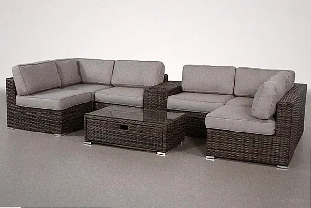 Living Source International 8-Piece Wicker and Olefin Sectional Set in Espresso