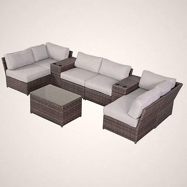 Living Source International 9-Piece Sectional Set w/ Cushion - Brown