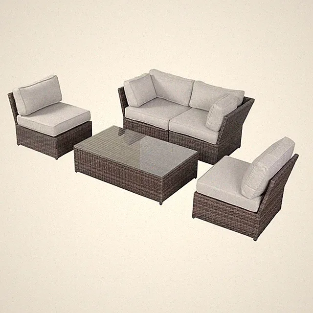 Living Source International Modern Wicker 4-Person Set with Cushions in Brown