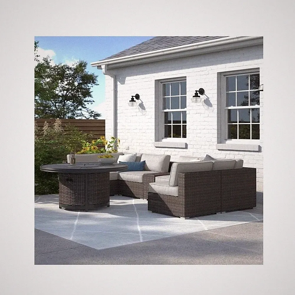 Living Source Intl 8-Piece Wicker / Rattan Sectional Set w/ Firepit in Espresso