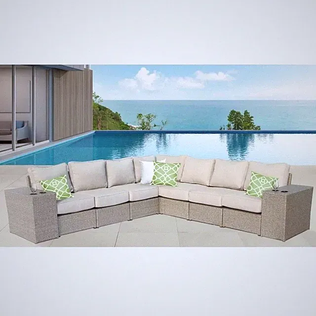 Living Source Intl 9-Piece Wicker / Rattan Sectional Seating Group in Gray