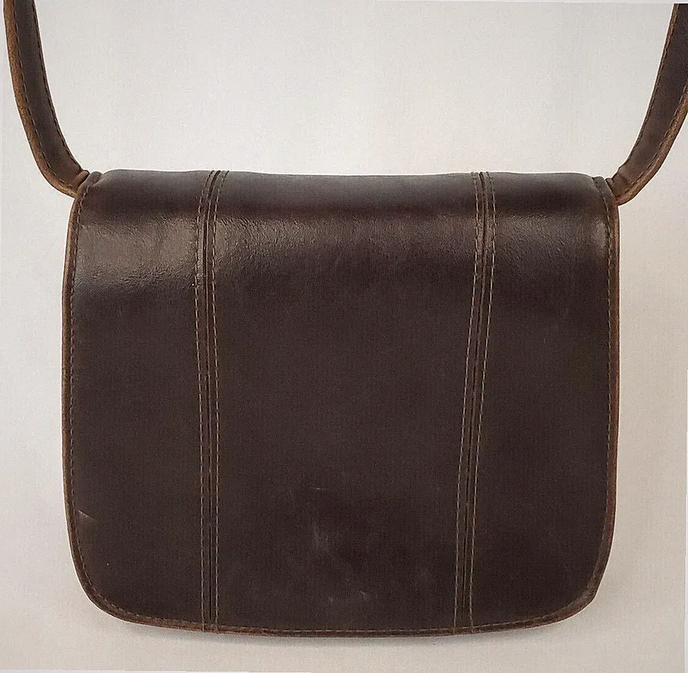 Liz Claiborne Small Crossbody Bag Brown Faux Leather 2 Sections Simple Snap