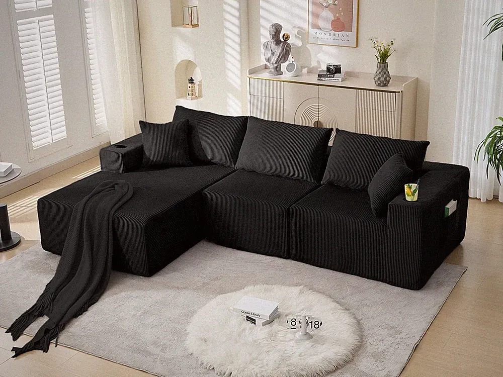 LOCAME Modular Sectional Sofa Couch, Convertible Floor Sofa Lounger w/5 Pillows