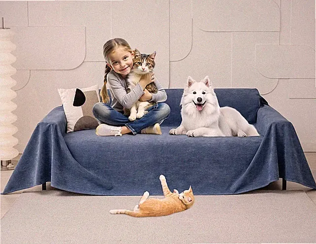 Loiion Couch Covers for 3 Cushion Couch,Cat-Scratch–Pets Dogs Friend Navy Blue