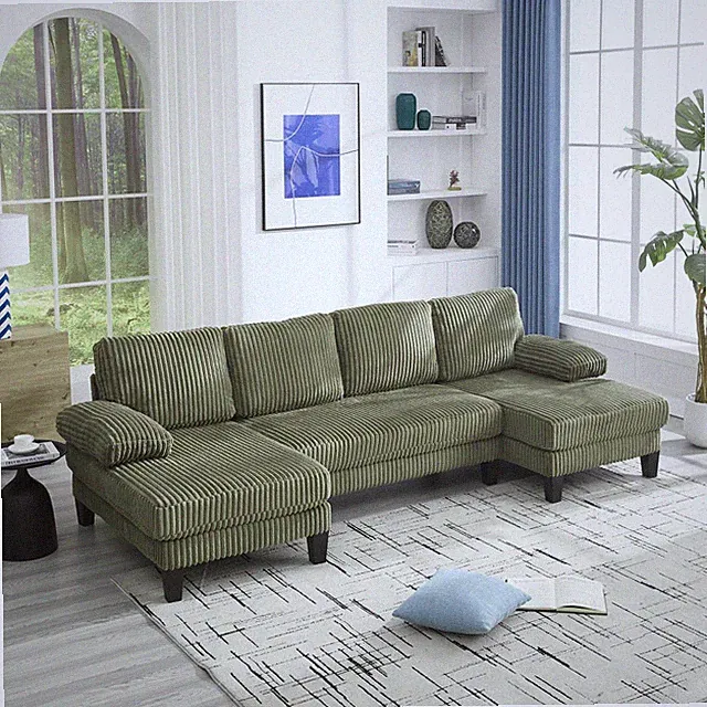 Long U-Shaped Sectional Sofa Couch 4 Seater Double Chaise Living Room Apartment