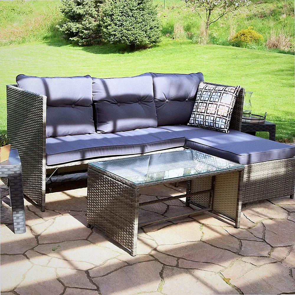 Longford Rattan Patio Chaise Sofa Sectional Set - Charcoal by Sunnydaze