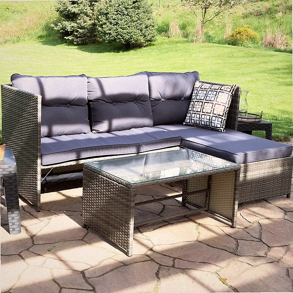 Longford Resin Wicker Patio Sectional Conversation Set - Charcoal by Sunnydaze