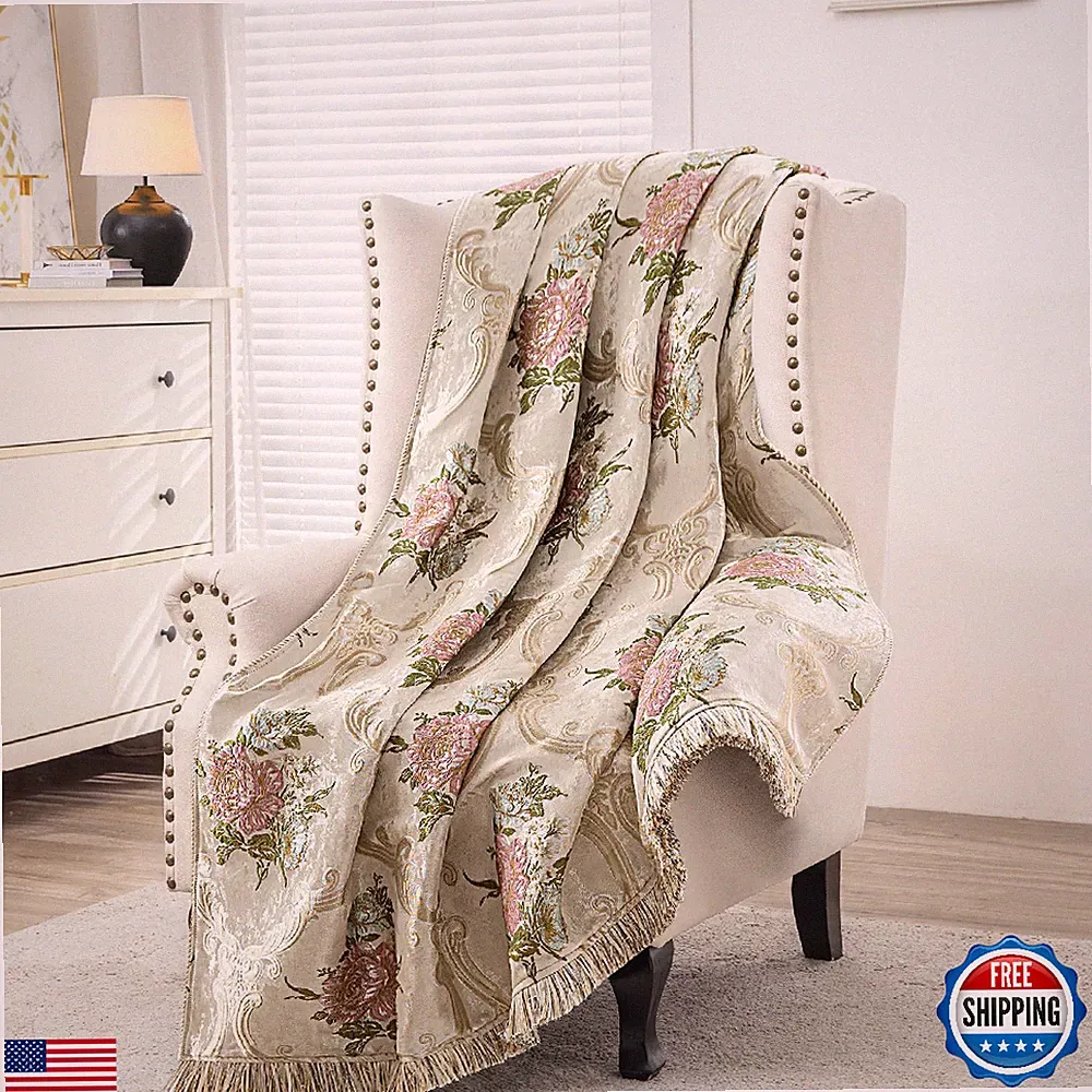 Loom And Mill Jacquard Floral Throw Blankets For Bed French-Style Damask Throws