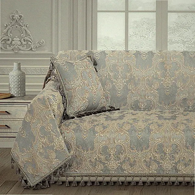 Loom and Mill Luxury Sofa Covers, Classic Damask Jacquard 71 x 118, Grey