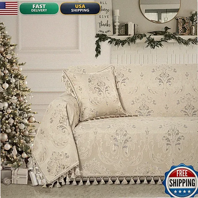 Loom And Mill Luxury Sofa Covers Classic Damask Jacquard Thick Chenille Couch