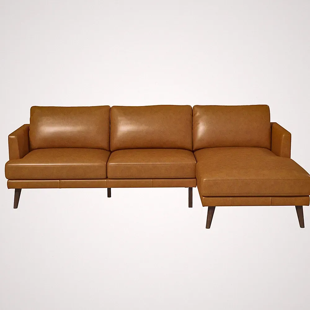 Lore L-Shaped Genuine Tan Leather Right Facing Sectional