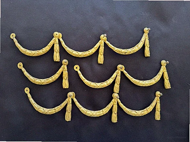 Lot Antique Brass Bronze Chandelier French Empire Swag Drapes Part Section
