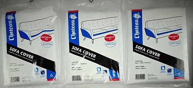 Lot of 3 Reusable Chateau 2 Mil Thick Plastic Sofa Cover up to 9'6", 45" x 152"