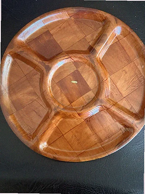 Lot of 4 Vintage Mid-Century Modern Woven Parquet Wood Divided Serving Trays