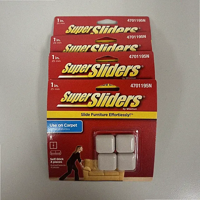 Lot of 4 Waxman Super Sliders Self-Stick, Square Furniture Sliders Carpet 4 pkx4